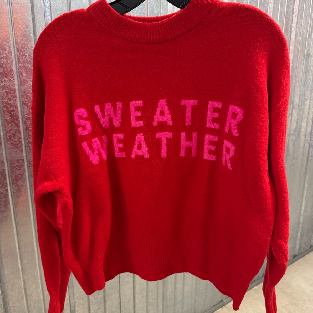 a new day Red Sweater "Sweater Weather" with Pink Lettering